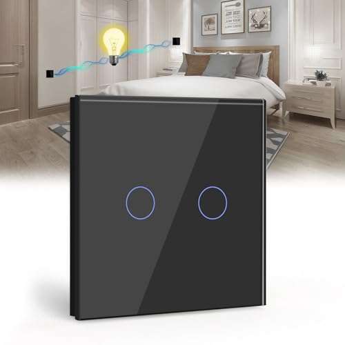 BSEED Touch Lichtschalter 2 Fach 2 Wege Glas Lichtschalter Schwarz Led Touch Schalter Touchscreen Funktioniert mit LED Lampe EU Standard(Nicht Smart Schalter) von BSEED