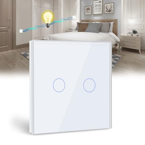 BSEED Touch Lichtschalter 2 Fach 2 Wege Glas Lichtschalter Weiß Led Touch Schalter Touchscreen Funktioniert mit LED Lampe EU Standard(Nicht Smart Schalter) von BSEED