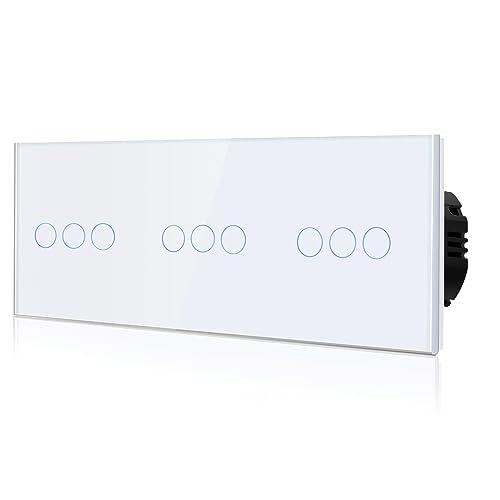BSEED Touch Lichtschalter 3 Fach 1 Weg Drei Normaler Berührungsschalter Kein Neutralleiter Glasscheibe 228mm Wandleuchtenschalter Weiß von BSEED