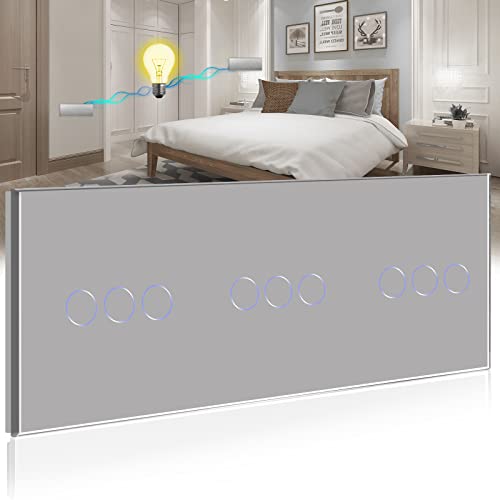 BSEED Touch Lichtschalter 3 Fach 2 Wege mit 3 Fach 2 Wege mit 3 Fach 2 Wege Glas Lichtschalter Grau Led Touch Schalter Touchscreen Funktioniert mit LED Lampe 228mm EU Standard von BSEED