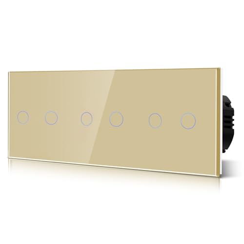 BSEED Touch Lichtschalter Drei 2 Fach 2 Wege Drei Normaler Berührungsschalter Kein Neutralleiter Glasscheibe 228mm Wandleuchtenschalter Gold BSEED Touch Lichtschalter Drei 2 Fach 2 Wege Drei Normaler Berührungsschalter Kein Neutralleiter Glasscheibe 228mm Wandleuchtenschalter Gold von BSEED
