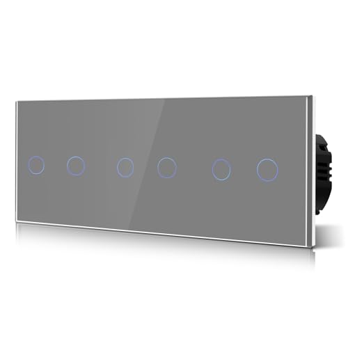 BSEED Touch Lichtschalter Drei 2 Fach 2 Wege Drei Normaler Berührungsschalter Kein Neutralleiter Glasscheibe 228mm Wandleuchtenschalter Grau BSEED Touch Lichtschalter Drei 2 Fach 2 Wege Drei Normaler Berührungsschalter Kein Neutralleiter Glasscheibe 228mm Wandleuchtenschalter Grau von BSEED