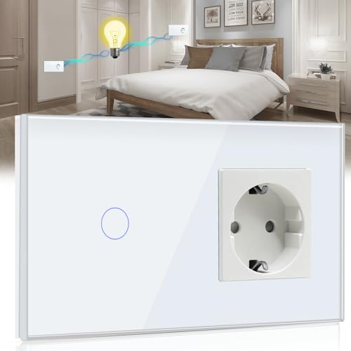 BSEED Touch Lichtschalter mit Steckdose mit LED Anzeige 1 Fach 2 Weg Berühren Sie Das Sensorfeld Touchscreen Wandsteckdosen LED Lamps Weiß(Nicht Smart Schalter) von BSEED