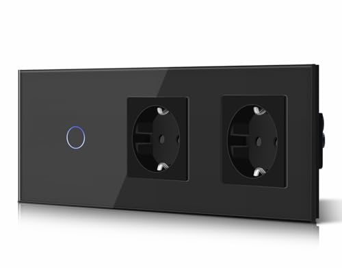 BSEED Touch Lichtschalter mit Steckdosen 1 Fach 1 Wege 228mm Glas Touch-Panel Lichtschalter und Doppelt Steckdosen Schwarz BSEED Touch Lichtschalter mit Steckdosen 1 Fach 1 Wege 228mm Glas Touch-Panel Lichtschalter und Doppelt Steckdosen Schwarz von BSEED