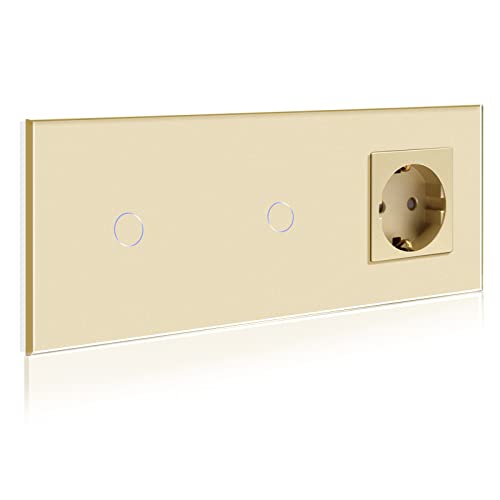 BSEED Touch Lichtschalter mit Steckdosen doppelte 1 Fach 1 Weg Wandschalter mit einer Steckdose Unterputz Touchscreen-schalter mit Glasrahmen 228mm Golden BSEED Touch Lichtschalter mit Steckdosen doppelte 1 Fach 1 Weg Wandschalter mit einer Steckdose Unterputz Touchscreen-schalter mit Glasrahmen 228mm Golden von BSEED
