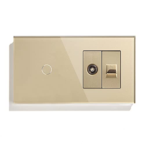 BSEED Touch-Schalter für Glaswandleuchte 1 Fach 1 Weg mit 1/2 TV Antenne Koaxial und RJ45 Cat5e Ethernet Buchse Steckdosen Gold BSEED Touch-Schalter für Glaswandleuchte 1 Fach 1 Weg mit 1/2 TV Antenne Koaxial und RJ45 Cat5e Ethernet Buchse Steckdosen Gold von BSEED