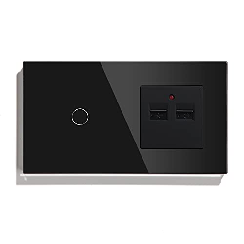 BSEED Touch-Schalter für Glaswandleuchte 1 Fach 1 Weg mit 2 USB-Ladeanschlüssen 100-220V Steckdosen Schwarz von BSEED