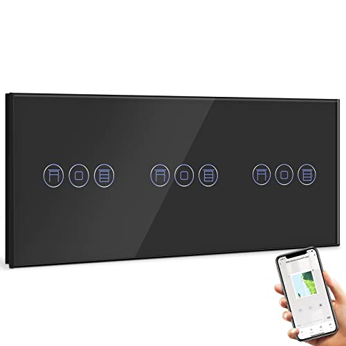 BSEED Tripel Smart Rolladenschalter,Fernbedienung mit Smart Life APP,Kompatibel mit Alexa und Google Home,Tripel Smart Jalousien Schalter mit Touch Panel Schwarz,APP Fernbedienung und Timing Funktion von BSEED