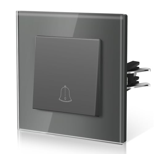 BSEED Türklingel Druckschalter aus Glas, Druckknopf Unterputz Schalter mit Krallen, NEU E-Serie,86mm Grau von BSEED