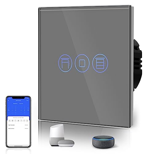 BSEED WLAN Rollladenschalter Smart Lichtschalter (Neutralleiter Erforderlich) Alexa und Google Home Work mit Tuya WIfI Schalter aus Glas Grau von BSEED