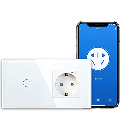 BSEED WIFI Schuko Steckdose mit Smart Alexa 1 Fach 1 Weg Touch Switch Soporte Google Home/Alexa/SMART LIFE/TUYA APP Wall Light Outlets Weiß Neutrale Leitung Benötigt von BSEED