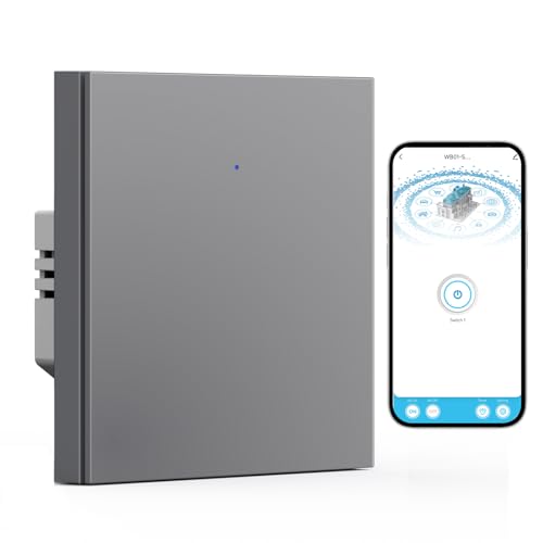 BSEED WIFI Smart Lichtschalter, 1 Fach 1 Weg Wlan Wippschalter Unterputz Grau, Kompatibel mit Alexa und Google Home, funktioniert mit Smart Life App(Neutralleiter erforderlich) von BSEED