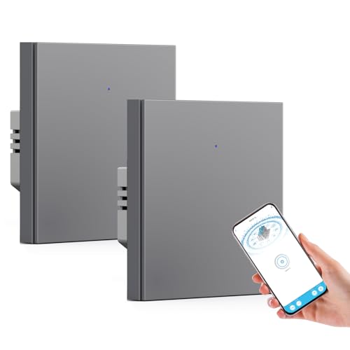BSEED WIFI Smart Lichtschalter, 1 Fach 2 Weg Wlan Wippschalter Unterputz Grau, Kompatibel mit Alexa und Google Home, funktioniert mit Smart Life App(Neutralleiter erforderlich) 2 Stück von BSEED