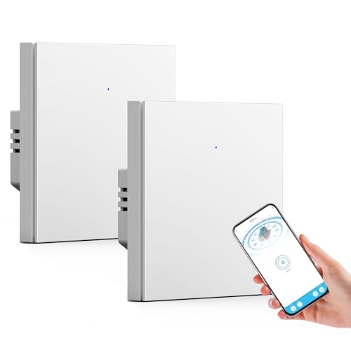 BSEED WIFI Smart Lichtschalter, 1 Fach 2 Weg Wlan Wippschalter Unterputz Weiß, Kompatibel mit Alexa und Google Home, funktioniert mit Smart Life App(Neutralleiter erforderlich) 2 Stück von BSEED