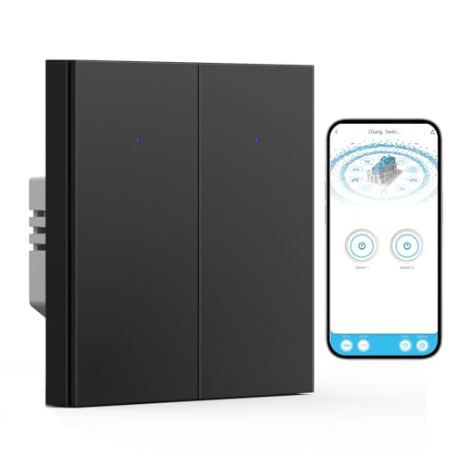 BSEED WIFI Smart Lichtschalter, 2 Fach 1 Weg Wlan Wippschalter Unterputz Schwarz, Kompatibel mit Alexa und Google Home, funktioniert mit Smart Life App(Neutralleiter erforderlich) von BSEED