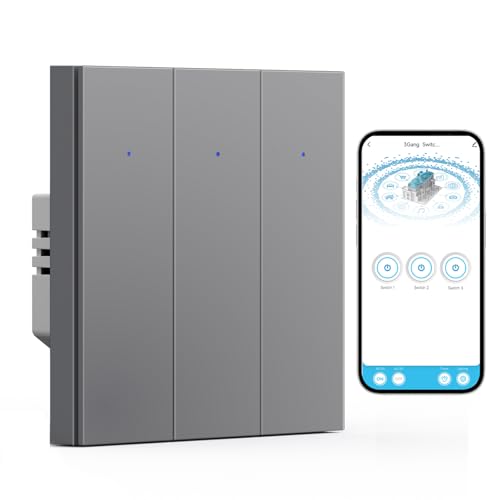 BSEED WIFI Smart Lichtschalter, 3 Fach 1 Weg Wlan Wippschalter Unterputz Grau, Kompatibel mit Alexa und Google Home, funktioniert mit Smart Life App(Neutralleiter erforderlich) von BSEED