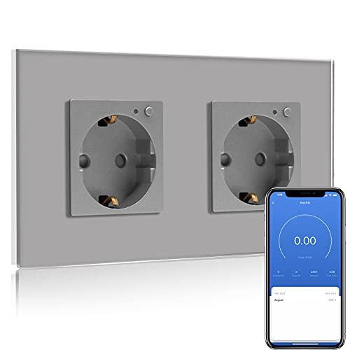 BSEED WLAN Smart Steckdose 16A mit Strommessung,2 Fach Intelligente Steckdose mit Verbrauchsmessung und Energiekosten-Messer,arbeitet mit Amazon Alexa,Google Home,Timerfunktion Grau von BSEED