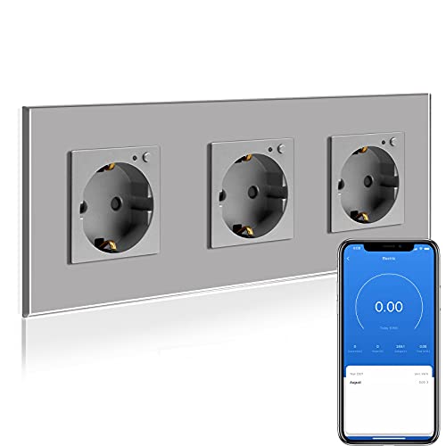 BSEED WLAN Smart Steckdose 16A, Energiekostenmesser, 3 Fach Intelligente Steckdose mit Verbrauchsmessung und Energiekosten-Messer, arbeitet mit Amazon Alexa, Google Home, Timerfunktion Grau von BSEED