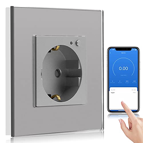 BSEED WLAN Smart Steckdose 16A mit Strommessung,1 Fach Intelligente Steckdose mit Verbrauchsmessung und Energiekosten-Messer,arbeitet mit Amazon Alexa,Google Home,Timerfunktion Grau von BSEED