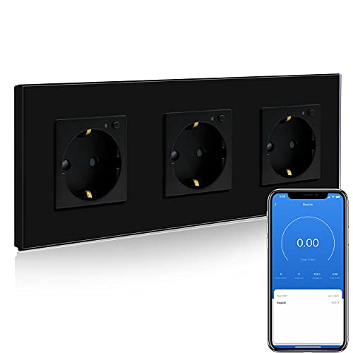 BSEED WLAN Smart Steckdose 16A mit Strommessung,3 Fach Intelligente Steckdose mit Verbrauchsmessung und Energiekosten-Messer,arbeitet mit Amazon Alexa,Google Home, Timerfunktion Schwarz von BSEED