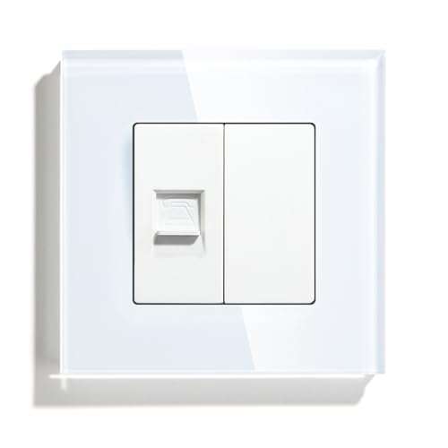 BSEED Wandsteckdose EU Standard 1/2 Einzelne Telefonsteckdose und 1/2 Blankes Panel Steckdose Glas Weiß 86mm von BSEED