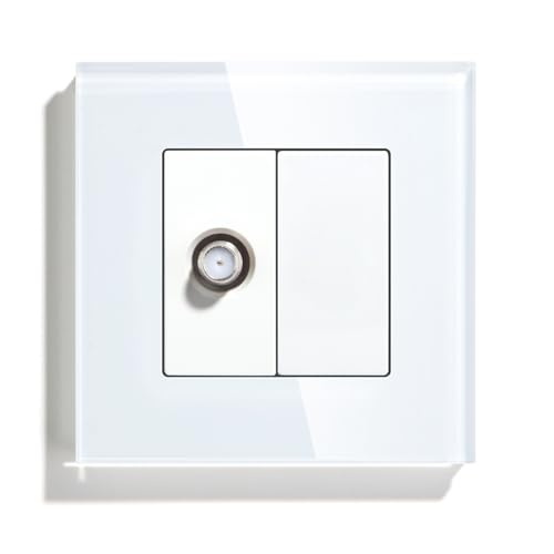BSEED Wandsteckdose EU Standard 1/2 Satellit Steckdose Unterputz und 1/2 Blankes Panel mit Glas Rahmen Weiß 86mm von BSEED