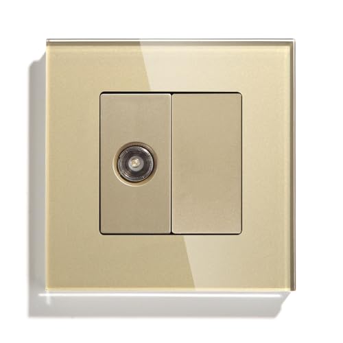 BSEED Wandsteckdose EU Standard 1/2 TV Antenne Koaxial Steckdose unterputz und 1/2 Blankes Panel mit Glas Rahmen Gold 86mm von BSEED