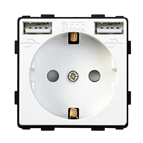 BSEED Wandsteckdose EU Steckdose 16Amp Steckdose Einsatz mit doppelter USB Steckdose Anschluss (Max. 2.1A) Ersatz Weiß 86mm von BSEED