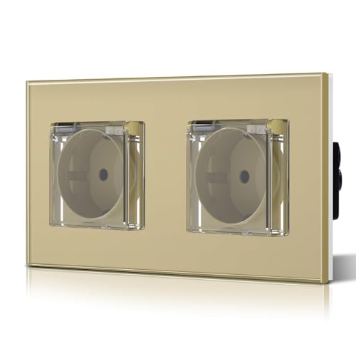 BSEED Wechselstromsteckdose mit wasserdichter Abdeckung Einzelsteckdosen nach EU-Standard 157mm*86mm Gold von BSEED