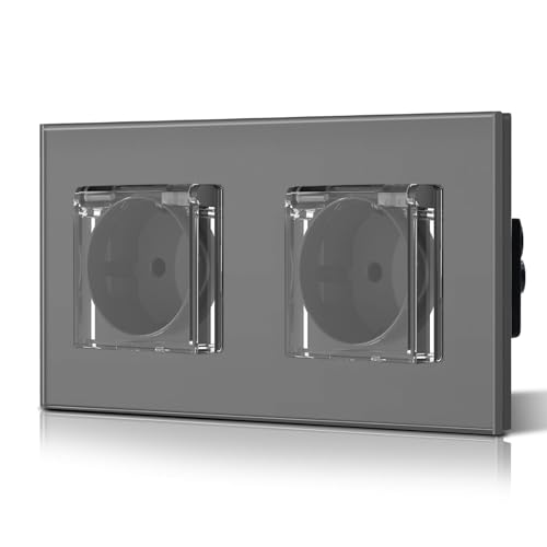BSEED Unterputz Steckdose mit Wasserdichter Abdeckung, Glas Wandsteckdose Ideal für Feuchträume Outdoor und Indoor Verwendung, 157mm 2 Fach Grau BSEED Unterputz Steckdose mit Wasserdichter Abdeckung, Glas Wandsteckdose Ideal für Feuchträume Outdoor und Indoor Verwendung, 157mm 2 Fach Grau von BSEED