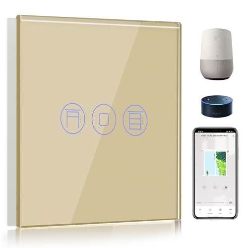 BSEED WiFi Smart Rolladenschalter, Fernbedienung und Timer-Funktion mit Smart Life/Tuya APP, arbeitet mit Alexa Echo und Google Home, WiFi Jalousieschalter mit Touch Panel Golden von BSEED