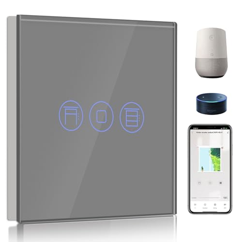 BSEED WiFi Smart Rolladenschalter, Fernbedienung und Timer-Funktion mit Smart Life/Tuya APP, arbeitet mit Alexa Echo und Google Home, WiFi Jalousieschalter mit Touch Panel Grau von BSEED