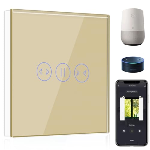 BSEED WiFi Smart Vorhang Schalter,Fernbedienung mit Smart Life/Tuya APP,Kompatibel mit Alexa Echo und Google Home,WIFI Touch Schalter Vorhangschalter Gold(Neutraldraht Erforderlich)-86mm von BSEED