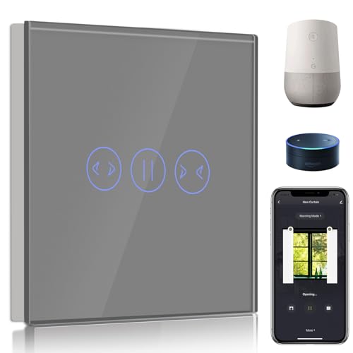 BSEED WiFi Smart Vorhang Schalter,Fernbedienung mit Smart Life/Tuya APP,Kompatibel mit Alexa Echo und Google Home,WIFI Touch Schalter Vorhangschalter Grau(Neutraldraht Erforderlich)-86mm von BSEED