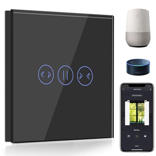 BSEED WiFi Smart Vorhang Schalter,Fernbedienung mit Smart Life/Tuya APP,Kompatibel mit Alexa Echo und Google Home,WIFI Touch Schalter Vorhangschalter Schwarz(Neutraldraht Erforderlich)-86mm von BSEED