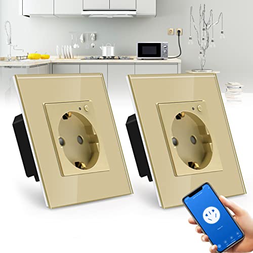 BSEED Wifi Smart Steckdose,arbeitet mit Amazon Alexa,Google Home,Timing-Funktion und APP-Steuerung,1 Fach Schuko Steckdose Gold,Unterputz Glas Intelligente Steckdose-auf NUR 2.4 GHz Netzwerk(2 Pack) von BSEED