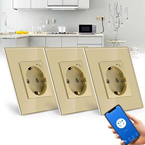 BSEED Wifi Smart Steckdose,arbeitet mit Amazon Alexa,Google Home,Timing-Funktion und APP-Steuerung,1 Fach Schuko Steckdose Gold,Unterputz Glas Intelligente Steckdose-auf NUR 2.4 GHz Netzwerk(3 Pack) von BSEED