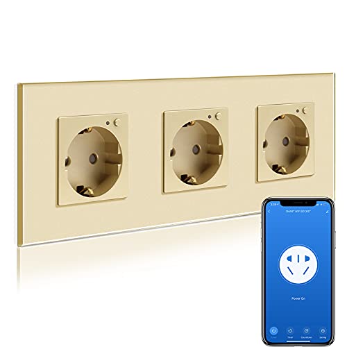 BSEED Wifi Smart Steckdose,arbeitet mit Amazon Alexa,Google Home,Timing-Funktion und APP-Steuerung,3 Fach Schuko Steckdose Gold,Unterputz Glas Intelligente Wandsteckdose-auf NUR 2.4 GHz Netzwerk BSEED Wifi Smart Steckdose,arbeitet mit Amazon Alexa,Google Home,Timing-Funktion und APP-Steuerung,3 Fach Schuko Steckdose Gold,Unterputz Glas Intelligente Wandsteckdose-auf NUR 2.4 GHz Netzwerk von BSEED