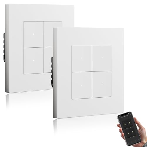 BSEED Wlan Lichtschalter Unterputz mit PC Rahmen, 4 Fach 2 Wege, Smart Taster Schalter kompatibel mit Alexa/Google Home, Intelligente Wandschalter arbeitet mit Smart Life/Tuya, Weiß-2 Pack BSEED Wlan Lichtschalter Unterputz mit PC Rahmen, 4 Fach 2 Wege, Smart Taster Schalter kompatibel mit Alexa/Google Home, Intelligente Wandschalter arbeitet mit Smart Life/Tuya, Weiß-2 Pack von BSEED