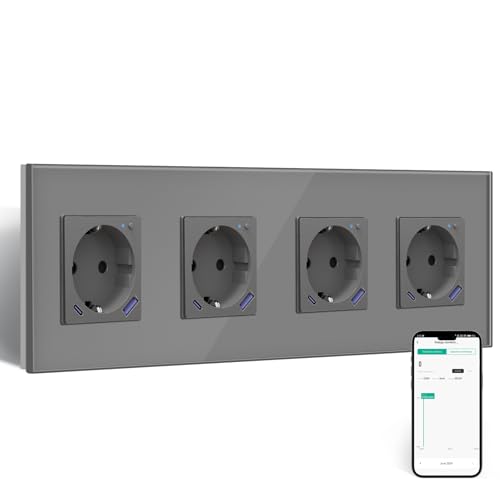 BSEED Wlan Schuko Steckdose mit USB C 20W Schnellladegerät,Smart Steckdose Unterputz mit Strommessung,Arbeit mit Alexa/Google Home,Stromzähler für Mehrfachsteckdose mit Smart Life App,4 Fach Grau BSEED Wlan Schuko Steckdose mit USB C 20W Schnellladegerät,Smart Steckdose Unterputz mit Strommessung,Arbeit mit Alexa/Google Home,Stromzähler für Mehrfachsteckdose mit Smart Life App,4 Fach Grau von BSEED