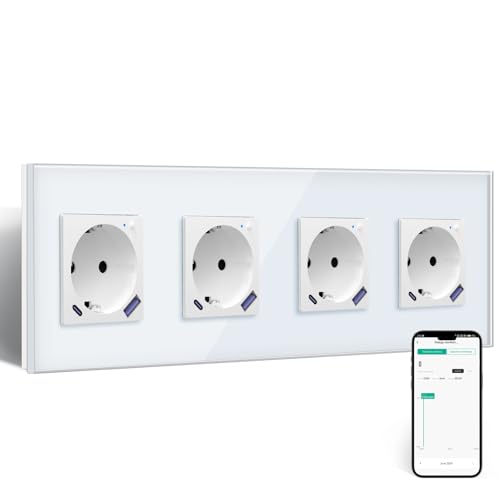 BSEED Wlan Schuko Steckdose mit USB C 20W Schnellladegerät,Smart Steckdose Unterputz mit Strommessung,Arbeit mit Alexa/Google Home,Stromzähler für Mehrfachsteckdose mit Smart Life App,4 Fach Weiß von BSEED