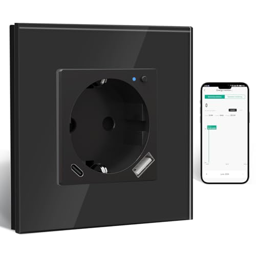 BSEED Wlan Schuko Steckdose mit USB C 20W Schnellladegerät,Smart Wifi Steckdose Unterputz mit Strommessung,Arbeit mit Alexa/Google Home,Stromzähler für Steckdose mit Smart Life App,1 Fach 86mm Schwarz BSEED Wlan Schuko Steckdose mit USB C 20W Schnellladegerät,Smart Wifi Steckdose Unterputz mit Strommessung,Arbeit mit Alexa/Google Home,Stromzähler für Steckdose mit Smart Life App,1 Fach 86mm Schwarz von BSEED