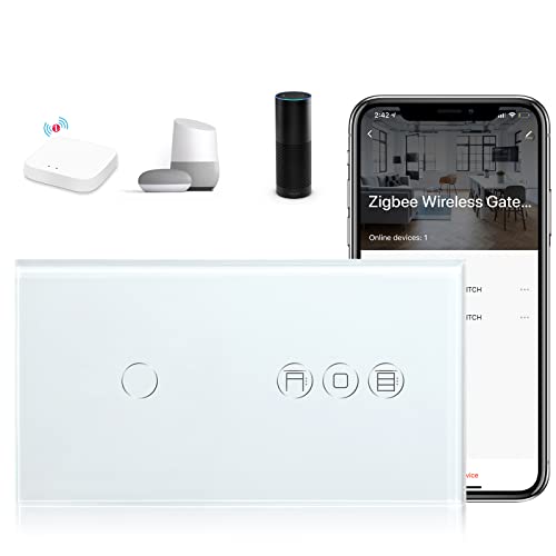 BSEED ZigBee Rollenschalter mit Smart Single Live ZigBee Lichtschalter 1 Fach 1 Weg Alexa WIFI Berührung Wandschalter Glasscheibe Schalter (ZigBee Hub Erforderlich) Weiß von BSEED