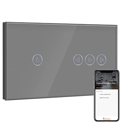 BSEED ZigBee Single Live Lichtschalter 1 Fach mit ZigBee Dimmer Schalter, Smart Home ZigBee Schalter, Wandschalter Lichtschalter Unterputz Glas arbeitet Smart Life/Tuya, Alexa Grau(Hub erforderlich) von BSEED