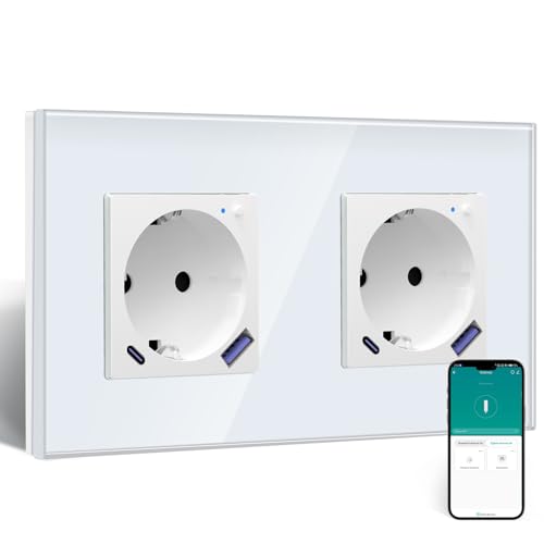 BSEED ZigBee Steckdose mit USB C 20W Schnellladegerät mit Verbrauchsmessung,WLAN Doppelsteckdose Unterputz für Alexa/Google Home,Smart Steckdose mit Strommessung 16A,2 Fach Weiß(Gateway Hub Bedarf) von BSEED
