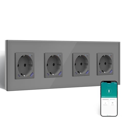 BSEED ZigBee Steckdose mit USB C 20W Schnellladegerät mit Verbrauchsmessung,WLAN Steckdose Unterputz für Alexa/Google Home,Smart Wandsteckdose mit Strommessung 16A,4 Fach Schwarz(Gateway Hub Bedarf) von BSEED