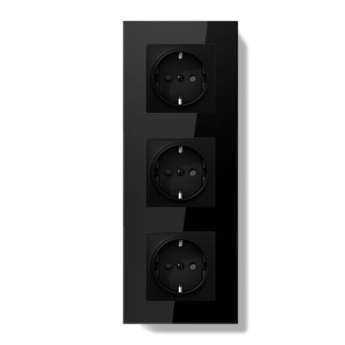 BSEED LIFE Schuko Steckdose Unterputz EU Standard, 86 * 228mm Wandsteckdose 16A mit Glasrahmen, Einfach Installation, Klappkrallen, Typ F Steckdose mit Erdung,3-Fach Schwarz BSEED LIFE Schuko Steckdose Unterputz EU Standard, 86 * 228mm Wandsteckdose 16A mit Glasrahmen, Einfach Installation, Klappkrallen, Typ F Steckdose mit Erdung,3-Fach Schwarz von BSEEDLIFE