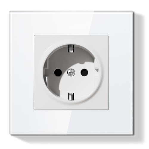 BSEED LIFE Schuko Steckdose Unterputz EU Standard, 86 * 86mm Wandsteckdose 16A mit Glasrahmen, Einfach Installation, Klappkrallen, Typ F Steckdose mit Erdung，1-Fach Weiß von BSEEDLIFE