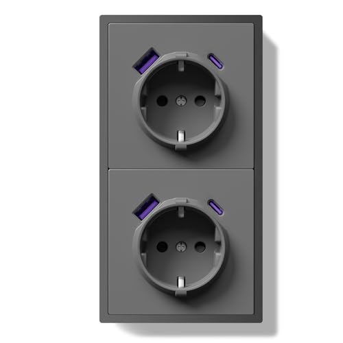 BSEEDLIFE Schuko Steckdose mit USB/Typ C 20W, Unterputz EU-Standard Steckdosen, Doppelsteckdose Wandsteckdose mit PC Rahmen, 80 * 150mm inzelsteckdose mit Krallen, Einfache Installation, 2 Fach Grau BSEEDLIFE Schuko Steckdose mit USB/Typ C 20W, Unterputz EU-Standard Steckdosen, Doppelsteckdose Wandsteckdose mit PC Rahmen, 80 * 150mm inzelsteckdose mit Krallen, Einfache Installation, 2 Fach Grau von BSEEDLIFE