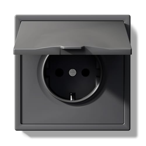 BSEED LIFE Schuko Steckdose mit Wasserdichter Abdeckung, Unterputz EU-Standard Einbausteckdose, Wandsteckdose 16Amp mit PC Rahmen, 80 * 80mm inzelsteckdose mit Krallen, 1 Fach Grau von BSEEDLIFE
